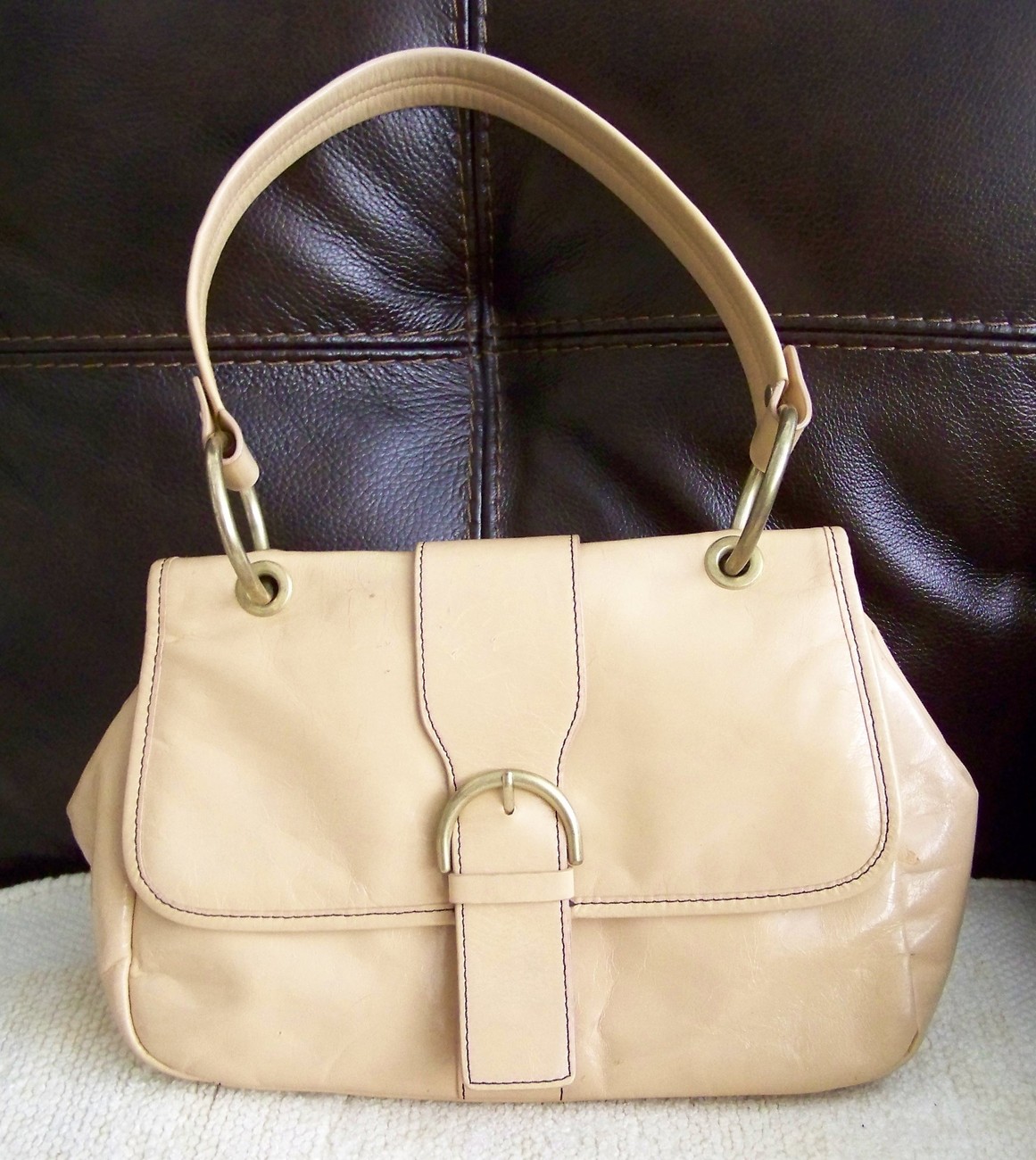 Soft Yellow Tan Cole New York NY Glazed Leather Organizer Bag