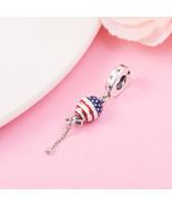 925 Sterling Silver Stars,Stripes &amp; Bow Ballow Dangle Charm Bead - $17.66