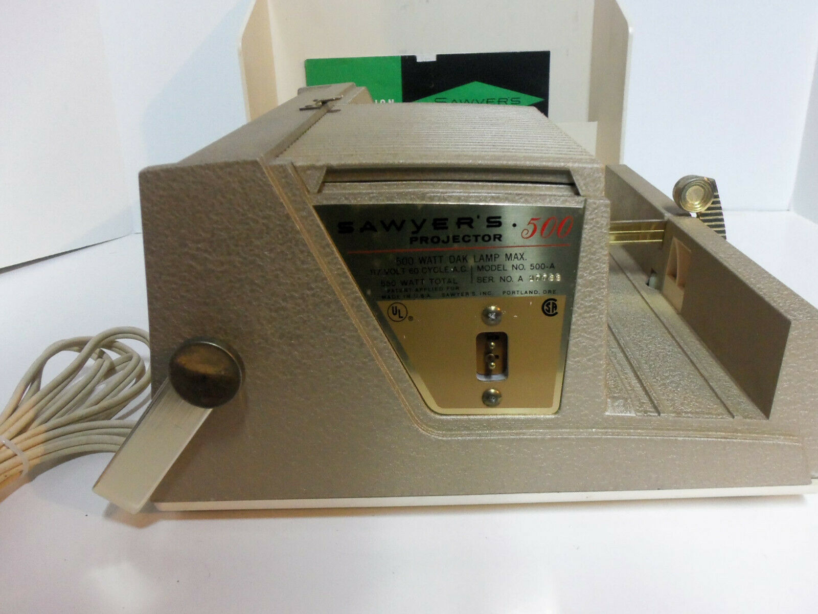 Vintage Sawyers 500A Electric Slide Projector with Cord & Manual WORKS