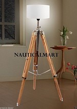 CLASSIC MARITIME COLLECTIBLE TEAK WOOD TRIPOD FLOOR LAMP WITH SHADE BY NAUTICALM