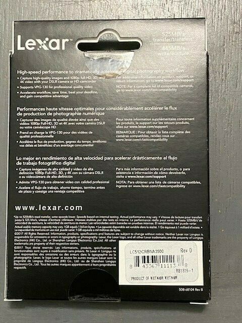 Lexar 512GB Professional 3500x CFast 2.0 Memory Card #LC512CRBNA3500 - $693.00