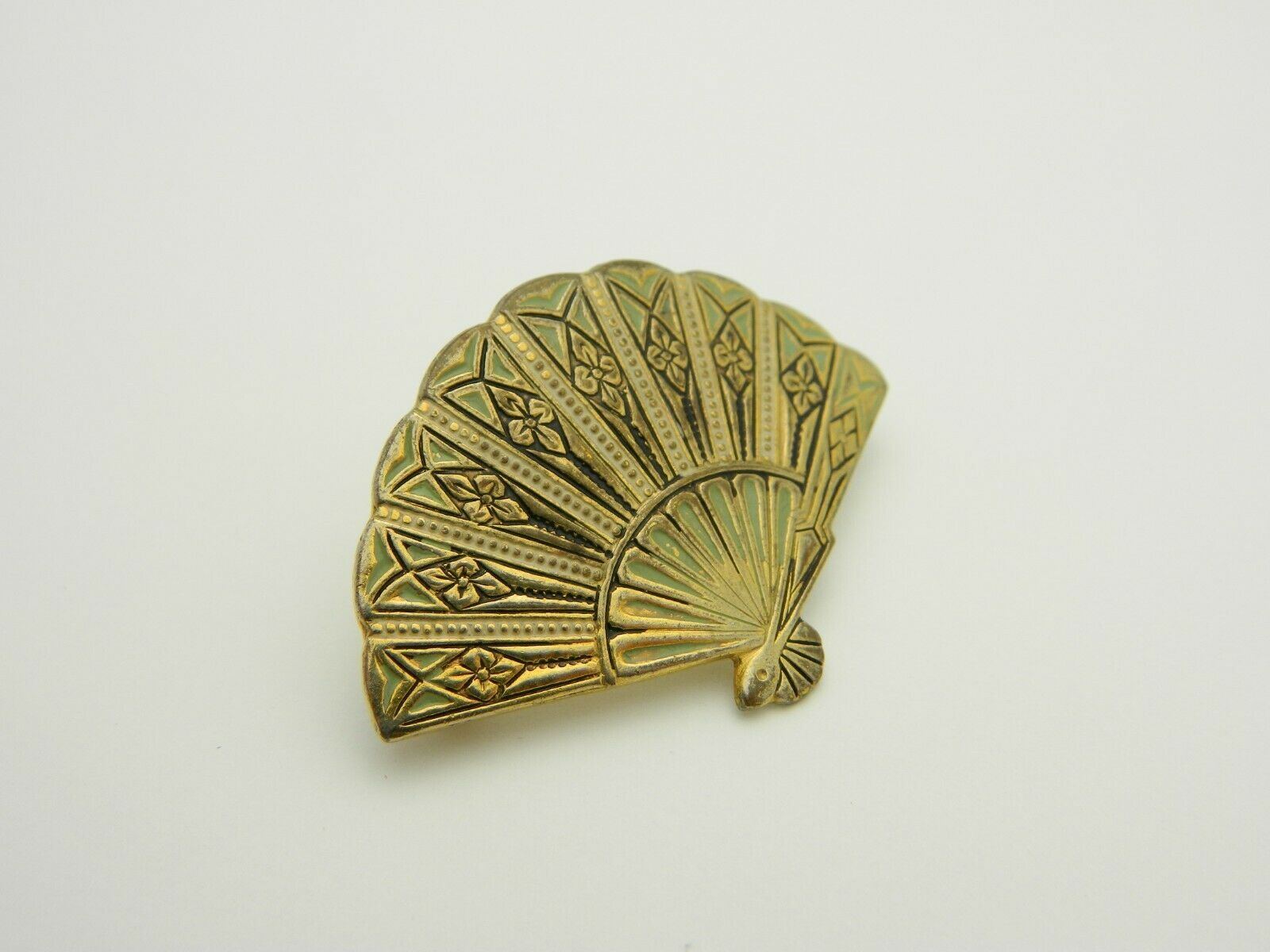 Gold Tone Damascene Hand Fan Pin Brooch Vintage Pins, Brooches