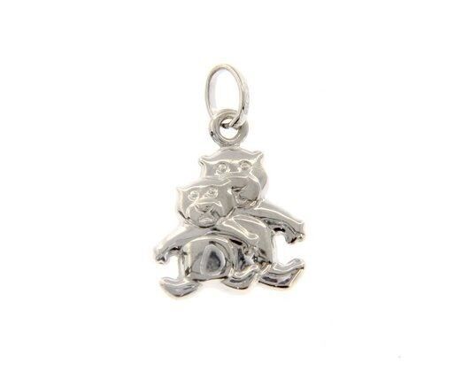 Primary image for 18K WHITE GOLD MOTHER & SON BEAR TEDDY BEAR PENDANT CHARM 22 MM MADE IN ITALY