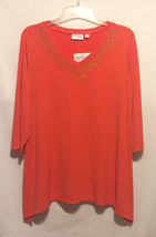 Dream Knit by Quacker Factory orange tunic top rhinestone embellished XL... - $6.00