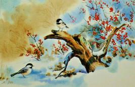 A Merry Christmas Winter Birds Snow Postcard Hallmark  A8 - $6.85