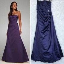 Davids Bridal Satin Bridesmaid Gown Dress Purple Side Ruched  F44079 Womens 2 - $62.36