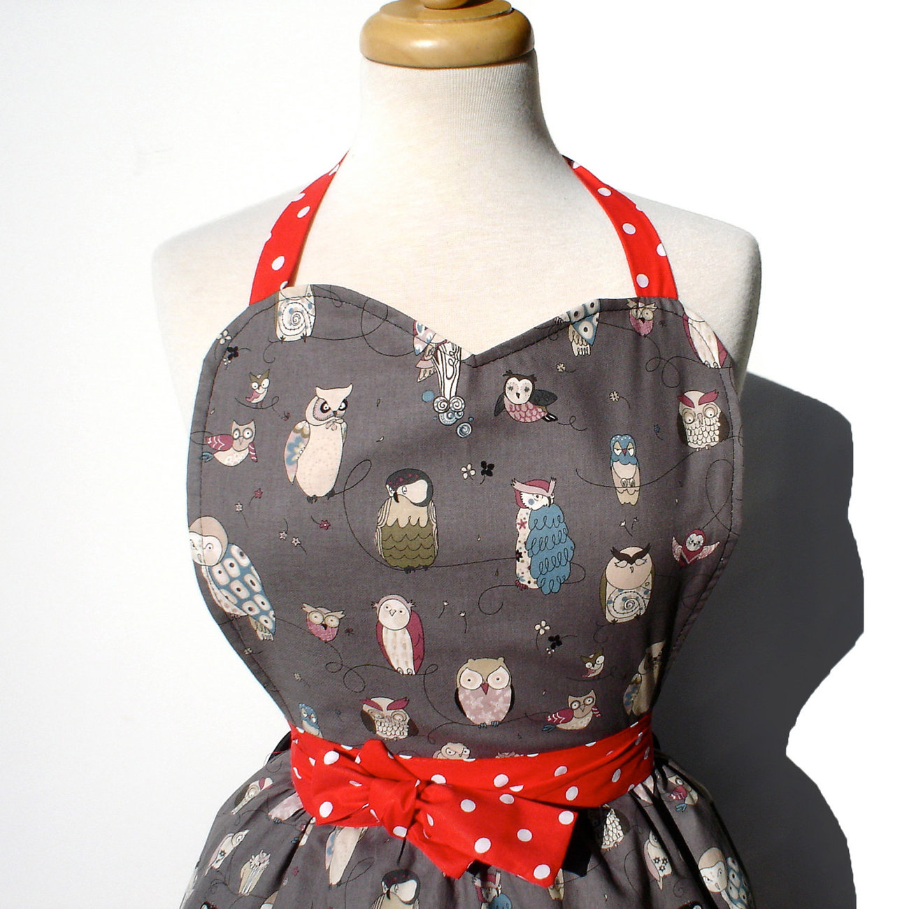 Apron Retro Inspired Owl Bird Full Apron Polka Dots Aprons