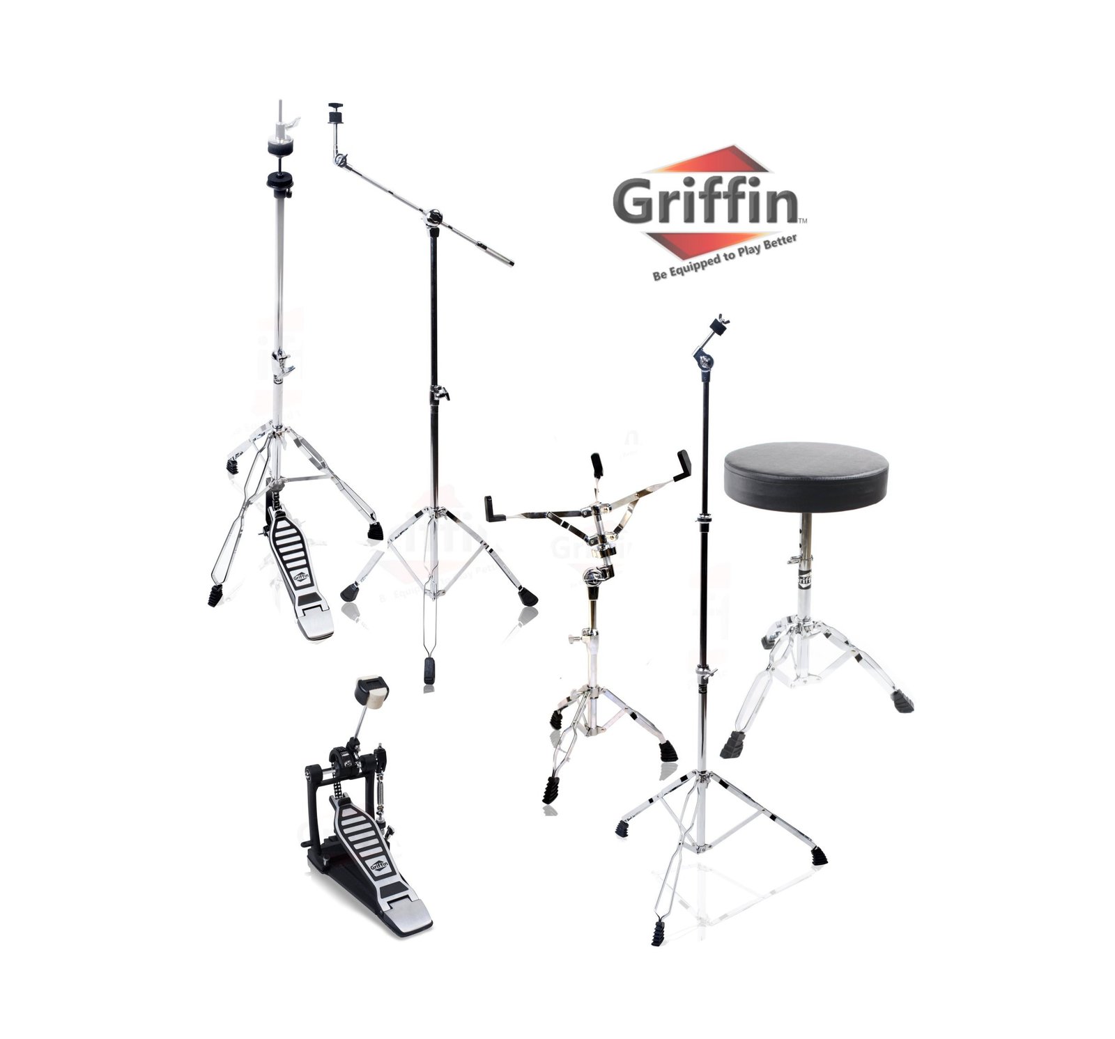 Drum Hardware Pack Complete 6 Piece Set by GRIFFIN - Full Size Percussion Stand