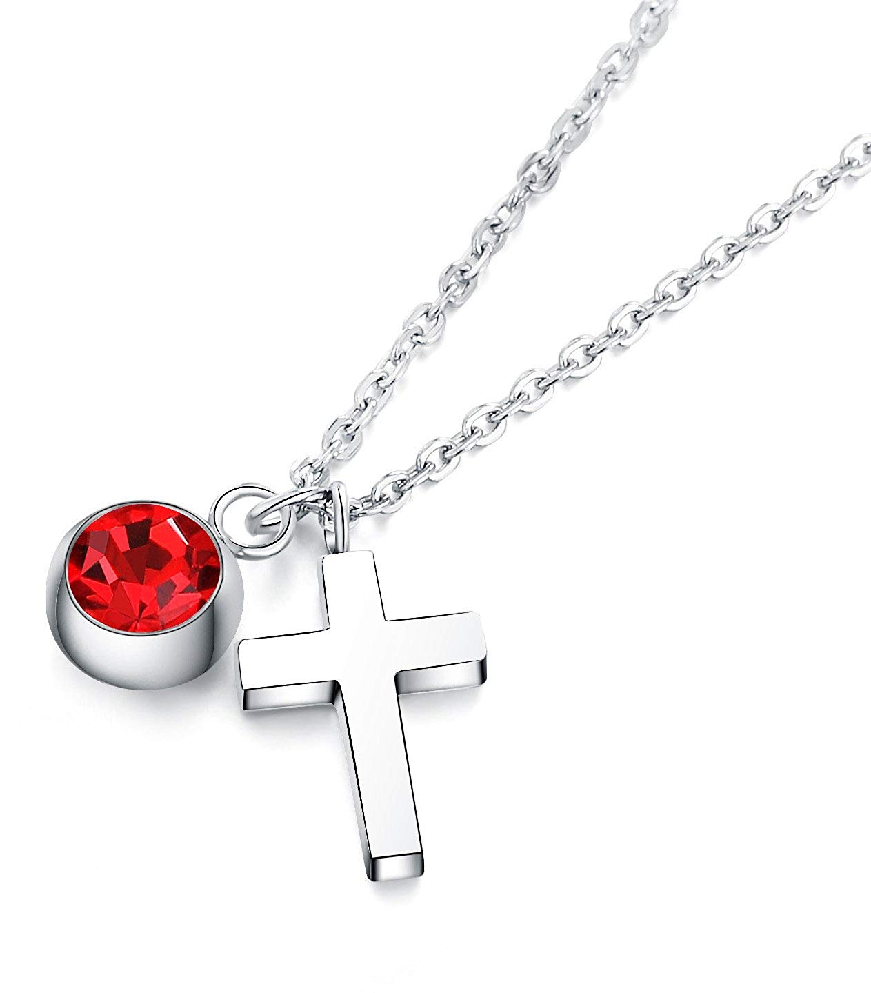 Vinjewelry Simple Cross Pendant Ruby Necklace for Women July Birthstone