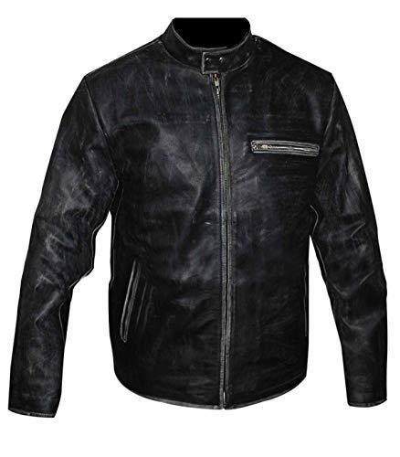Tom Cruise Motorcycle Vintage Cafe Racer Distressed Black Biker Leather Jacket