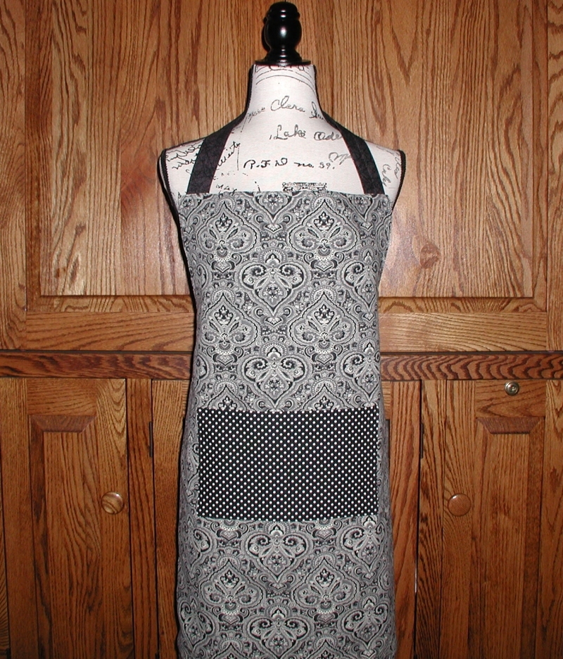 Primary image for Plus Size Apron, Gray And Black Apron, Damask Apron In Black And Gray