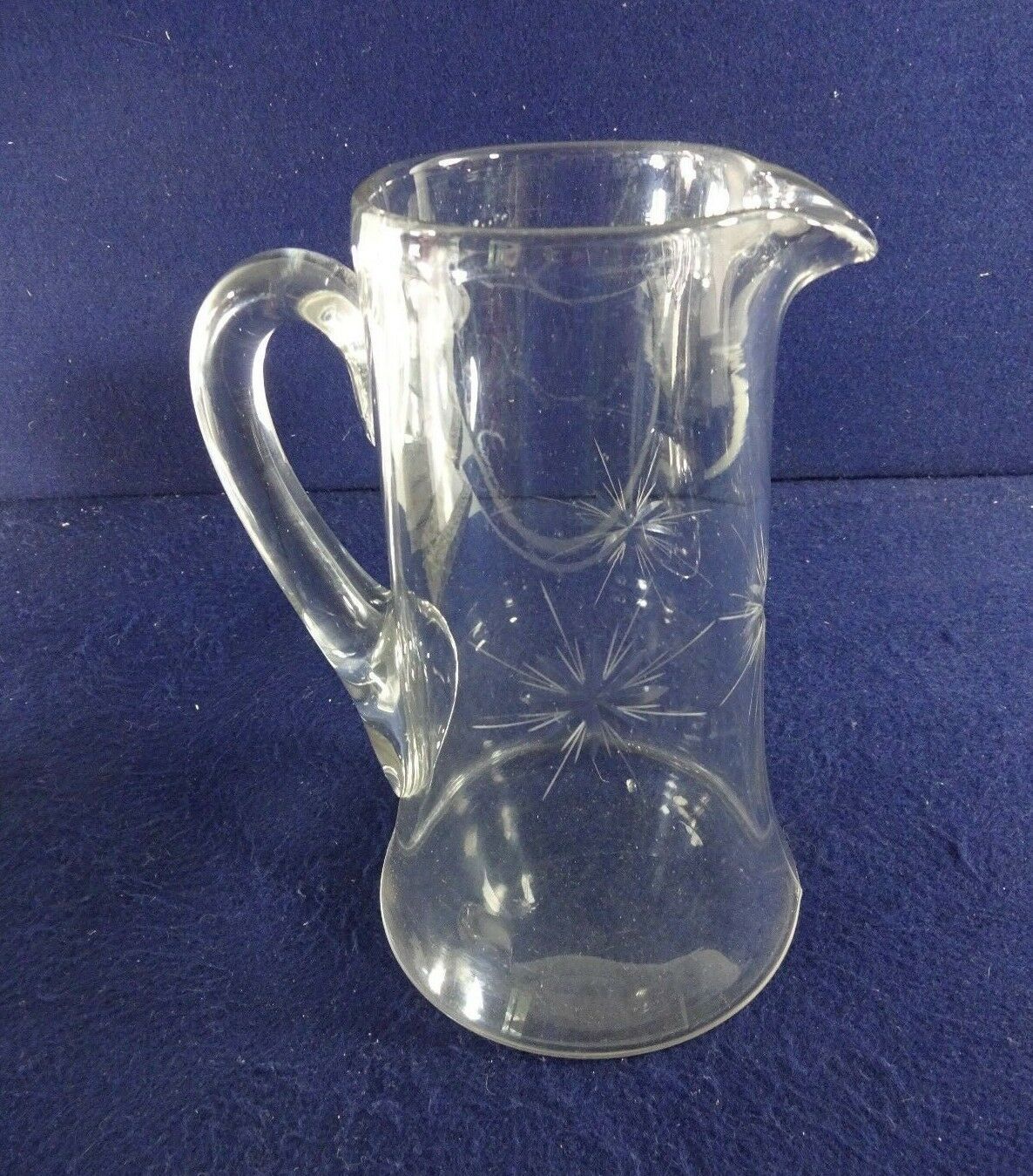 Vintage Crystal Clear Glass Starburst Sunburst Water Lemonade Beverage Pitcher Pitchers 9216