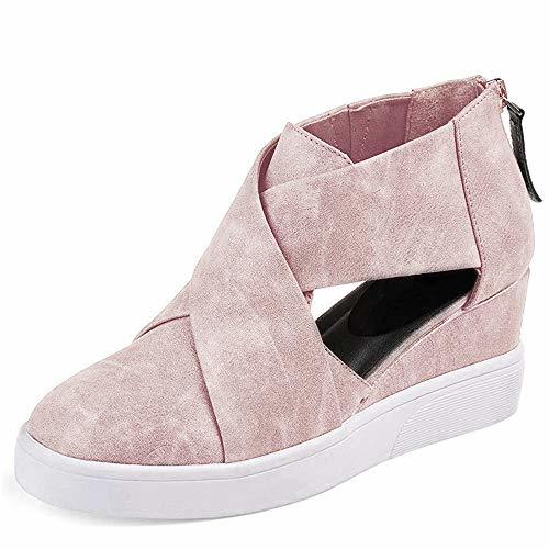 Xiakolaka Wedge Sneakers for Women Criss Cross Wedgie Zipper Pink ...