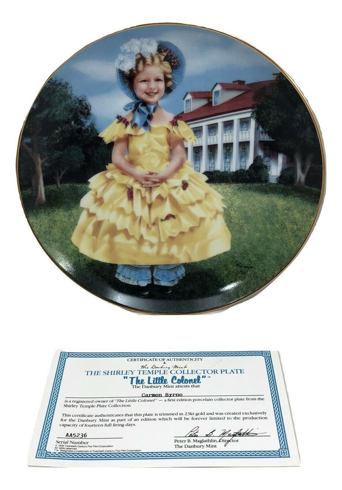 Primary image for Shirley Temple The Little Colonel Danbury Mint 1990 Collector Plate w COA