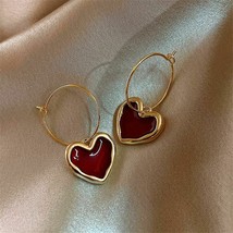 Enamel Heart Earrings Sweet Gold Color Metal Love Hanging Dangle Earrings - $6.30