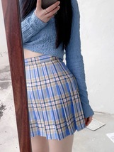 Woman Girl Pleated Plaid Skirt College Style High Waist Pleated Plaid Skirt Plus image 11