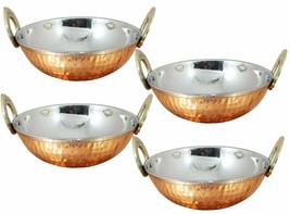 Copper Stainless Steel Hammered Bowl Karahi kadai Serveware Dish Serving... - $68.48