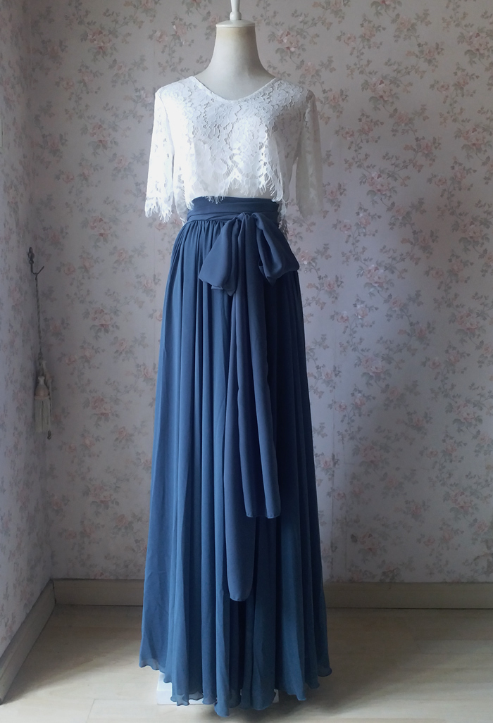 Dusty blue chiffon skirt sash 1