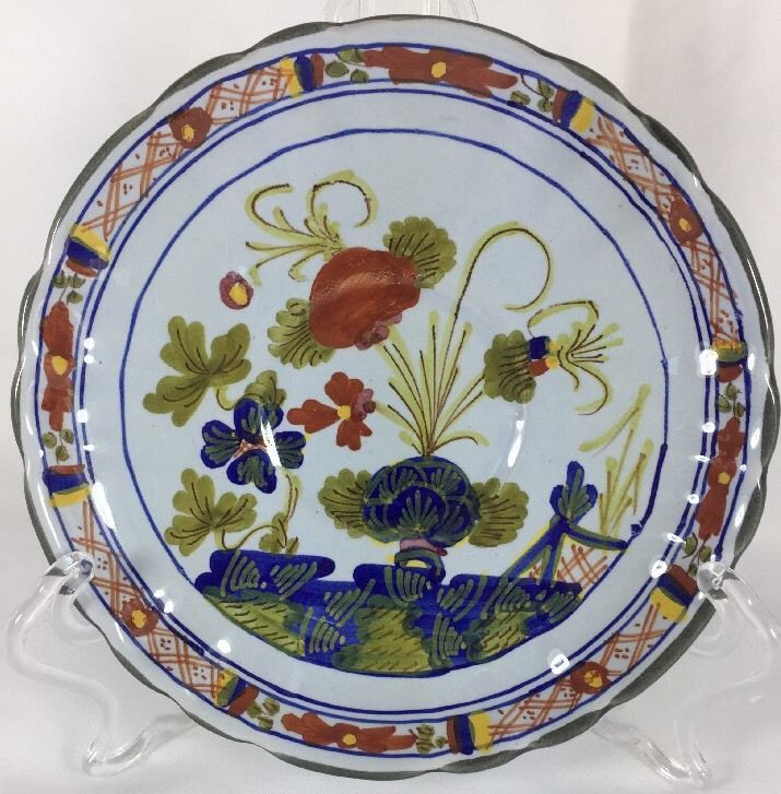 Garofano Imola Blue Carnation AMM Pottery Italian Scalloped Edge Saucer Plate Italian