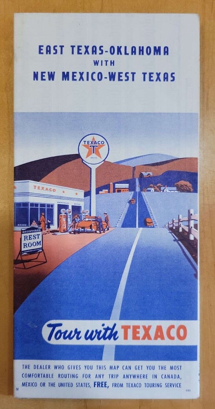 VINTAGE 1952 TEXACO TOURING MAP - EAST TEXAS-OKLAHOMA with NEW MEXICO-WEST TEXAS - $14.24