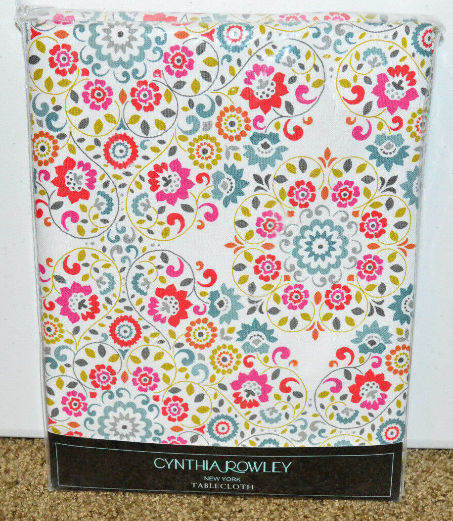 New Cynthia Rowley Indoor Outdoor Tablecloth 60" x 84" Oblong Floral Multi-Color - $49.49