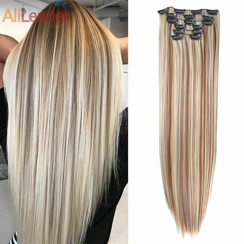 Synthetic Hair Extension Long Straight 16 Clip In 6 Pcs/Set 16 Clips 22 Inch