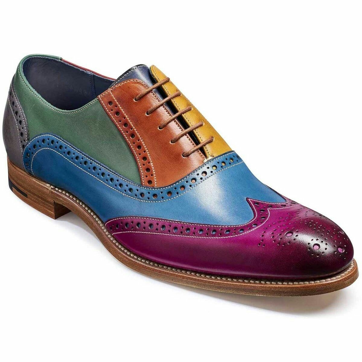 Men's Multi Color Wingtip Oxford Burnished Brogue Toe Real Leather shoes US 7-16
