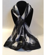 Hand Painted Silk Scarf Black White Unique Oblong Womens Abstract Head New Gift - £44.90 GBP