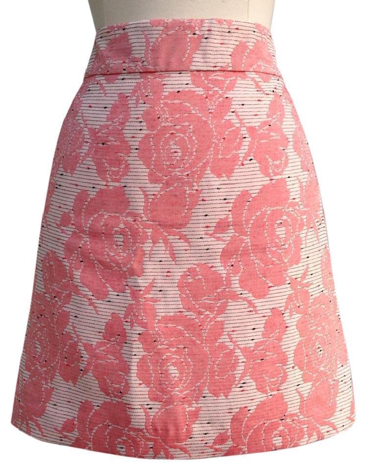 Image of ANN TAYLOR LOFT MAUVE & BEIGE FLORAL CAREER CASUAL Sz R - P -P Mini Skirt