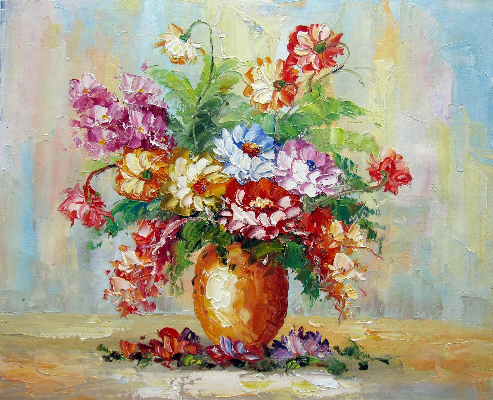 Vase Flower 16x20 in. stretched Oil Painting Canvas Art Wall Decor ...