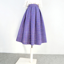 Women Purple PLAID Pleated Skirt Winter Pleated Plus Size Plaid Skirt w. Pockets image 2