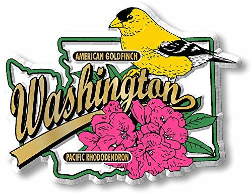 Washington State Bird and Flower Map Magnet by Classic Magnets, Collectible Souv