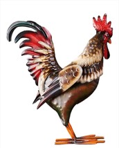 Standing Rooster Statue 13.5" High Iron Farm House Country Detail Chicken  - $67.31