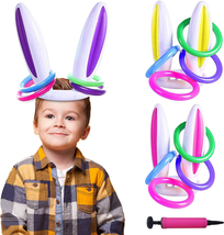 3 Pack Inflatable Bunny Easter Ring Toss Game Easter Rabbit Ears Hat with Rings 