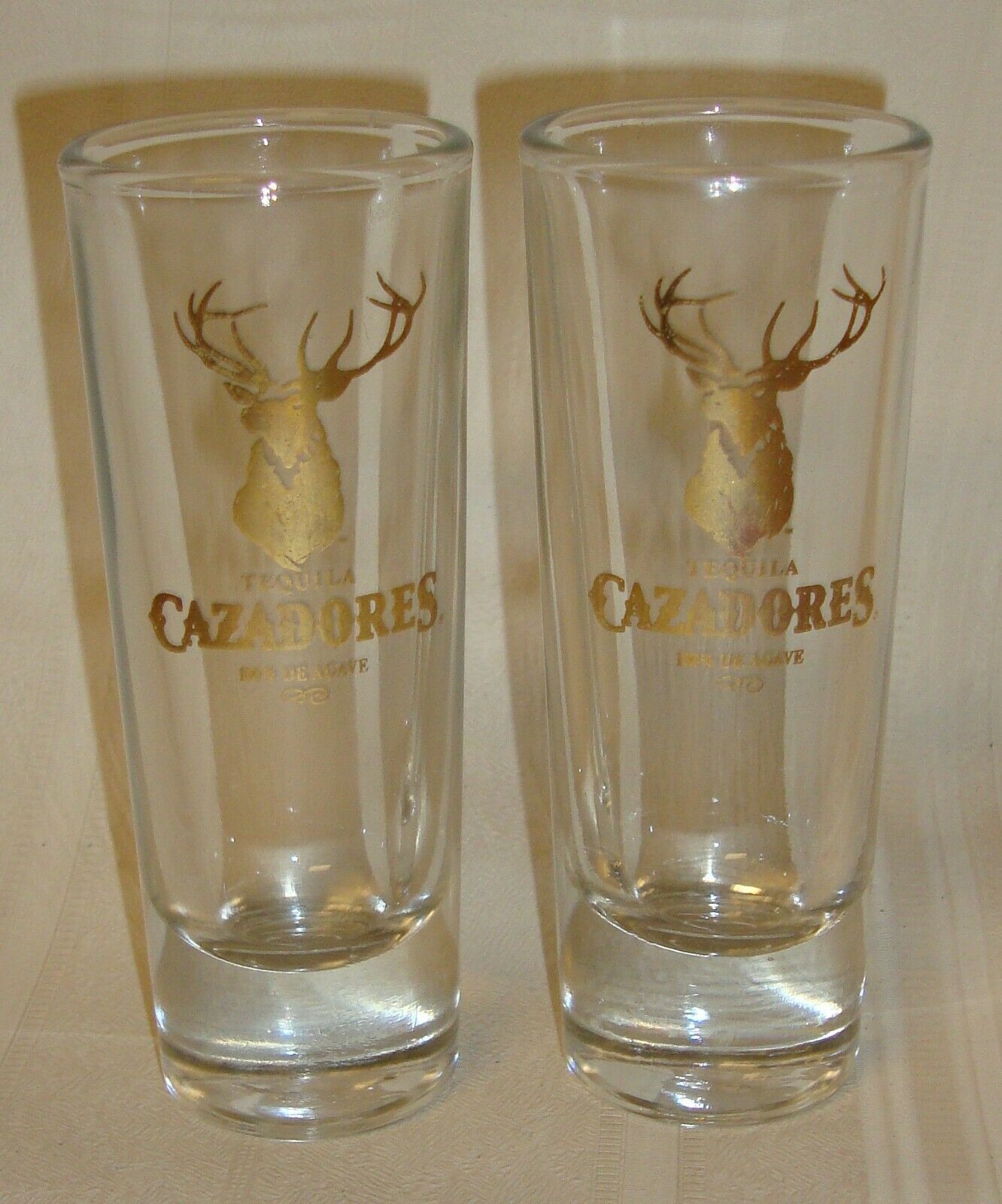 Cazadores Tequila Shot Glasses Clear With Gold Letters Set of 2 Shot