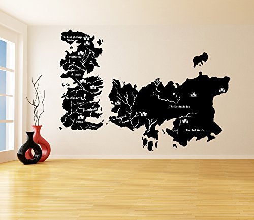 Primary image for ( 87'' x 61'' ) Vinyl Wall Decal World Map Game of Thrones with Castles / Atlas 