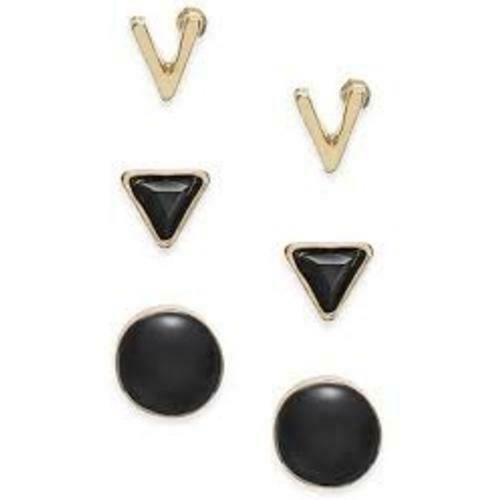 Inspired Life Gold-Tone 3 Piece Set Geometric Stud Earrings, Black