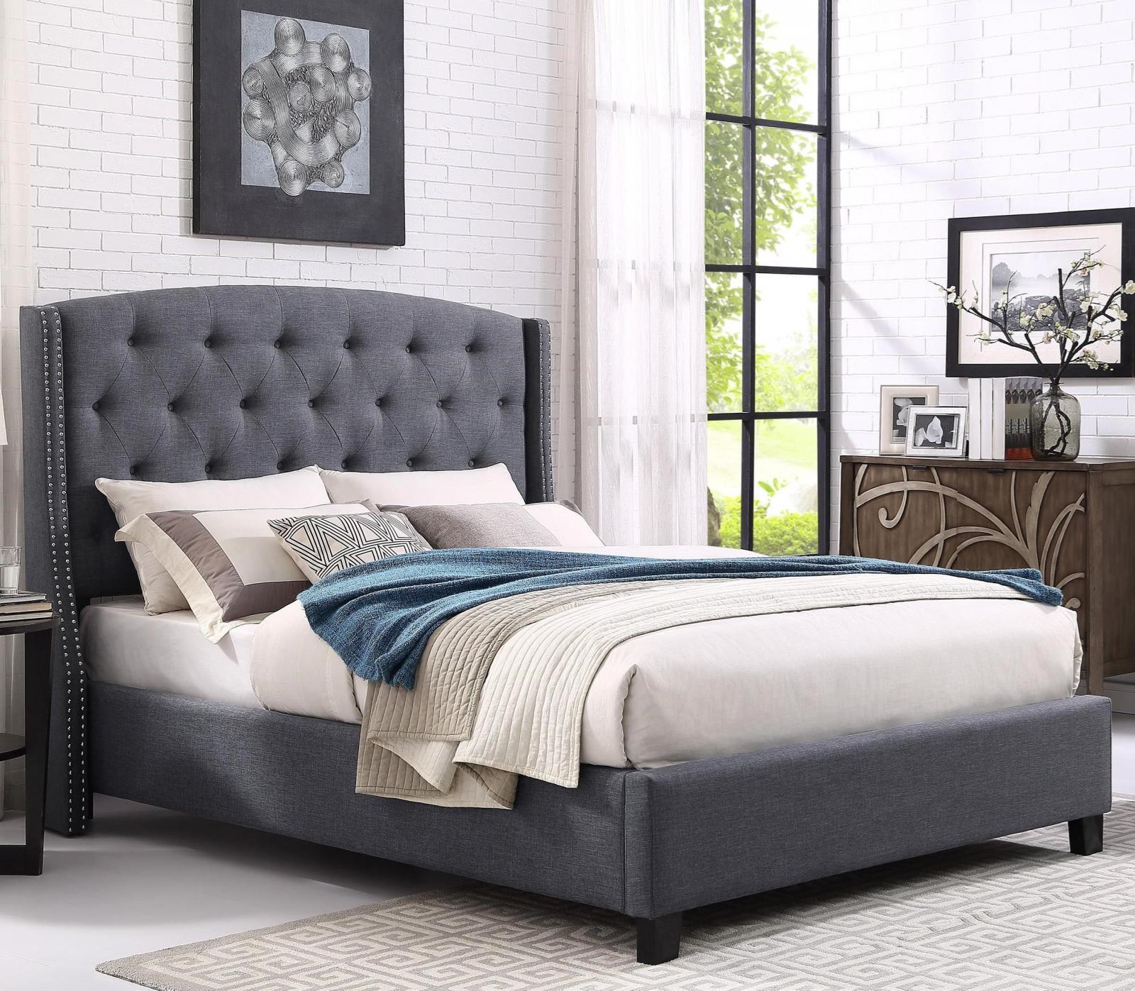 Crown Mark 5111-ALL Eva Grey Fabric Tufted Headboard King Size Bed ...