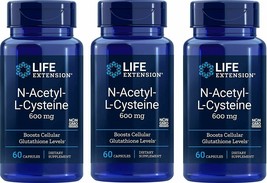 Life Extension N-Acetyl L-Cysteine NAC 600mg Supplement 60 Caps 3-PK Get... - $33.61
