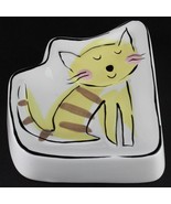 Jenny Faw Striped Yellow Colored Kitty Cat Soap Sponge Dish Trinket Tray - $12.87