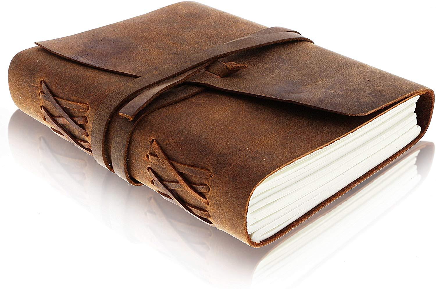 Handmade Leather Journal Book of Shadows Buffalo Hide w/ Leather Strap