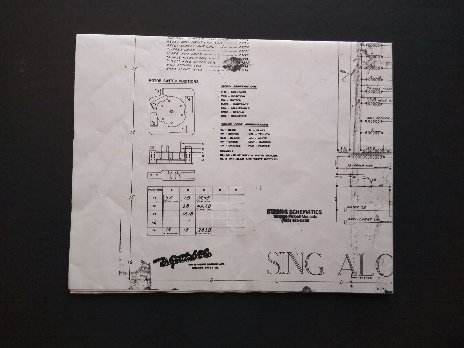Sing Along Pinball Machine Wiring Diagram Schematic 1967 Flipper Game Arcade, Jukeboxes & Pinball