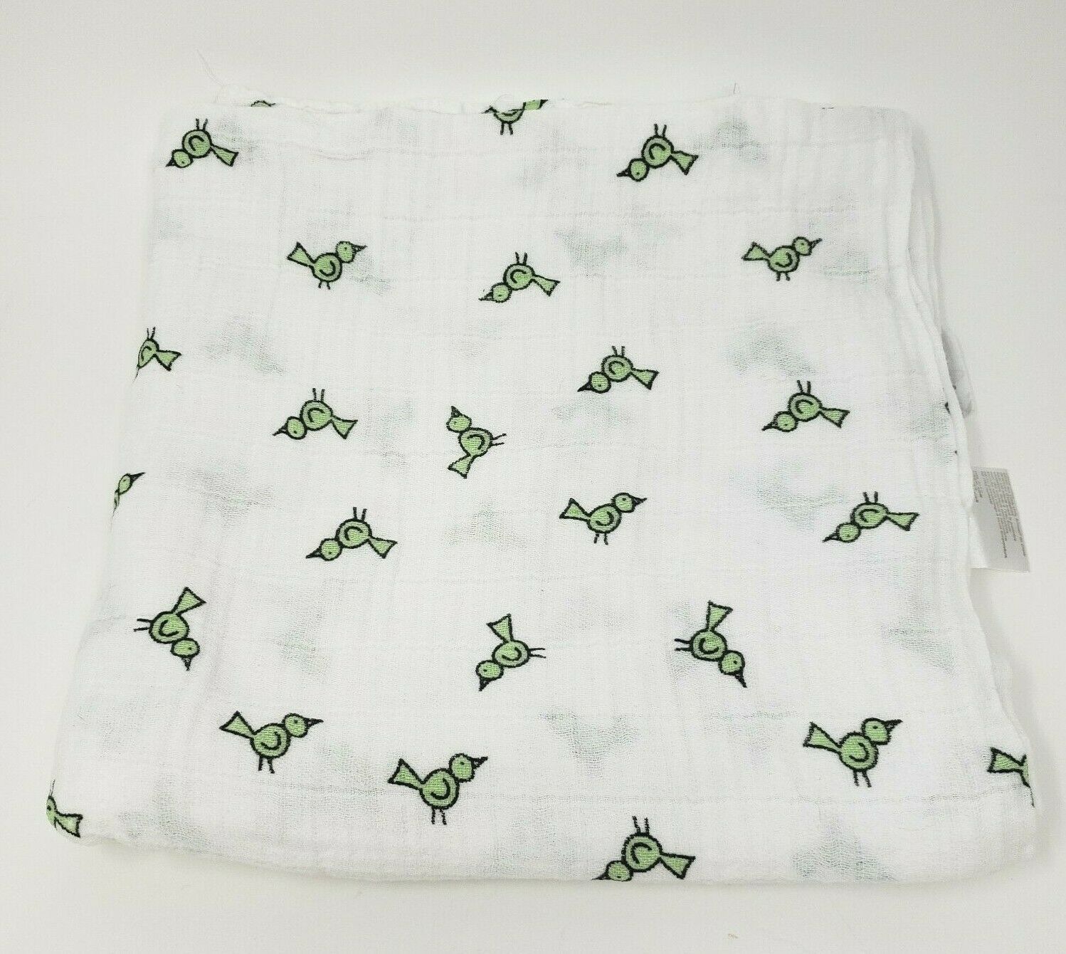 Primary image for ADEN + ANAIS BABY SWADDLE RECEIVING MUSLIN WHITE SECURITY BLANKET GREEN BIRDS
