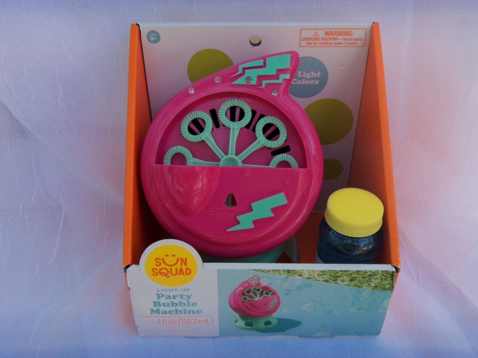 SUN SQUAD LIGHTUP PARTY BUBBLE MACHINE 4 LIGHT COLORS NEW Bubble Toys