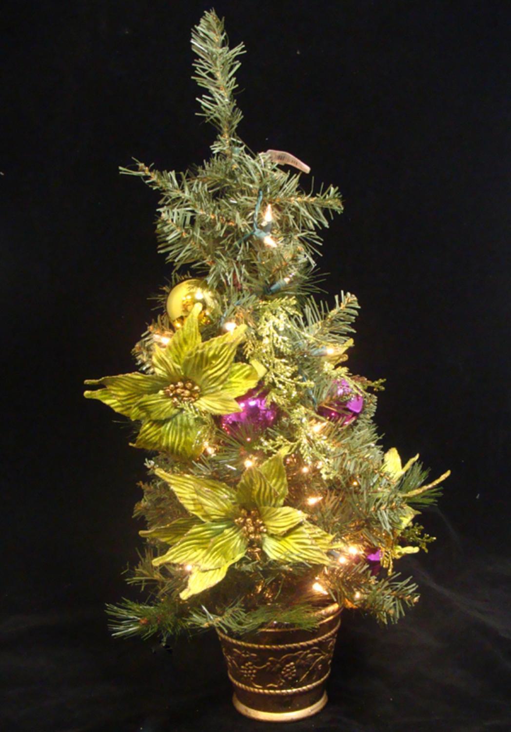 Allstate 31" Lime Green Poinsettia Decorated Christmas Tree Clear Lights Artificial