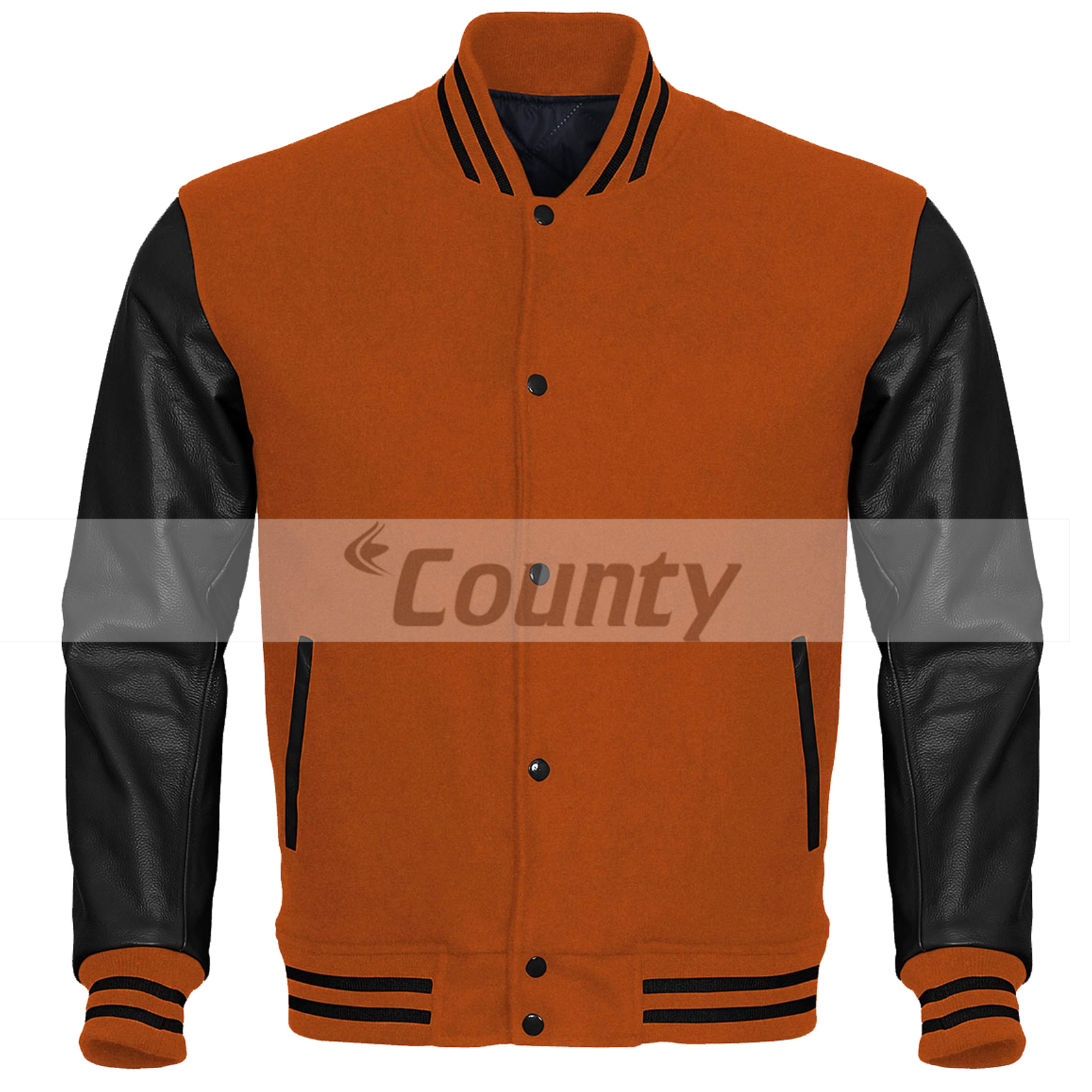 Varsity Letterman Bomber Baseball Jacket Orange Body & Black Leather ...