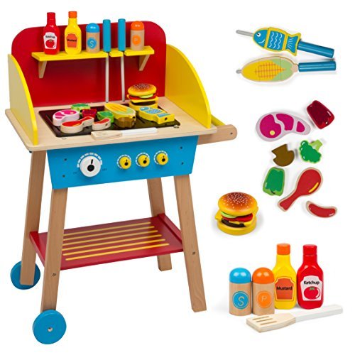 Cook 'N Grill Wood Toy BBQ Set Includes Over 30 Pcs of Pretend Play