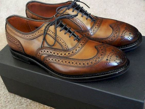 Italian Russet Brown Full Brogue Medallion Balmoral Genuine Leather Dress Shoes