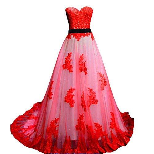 Vintage Red Lace Long A Line Sweetheart White Prom Dress Wedding Gown US 6