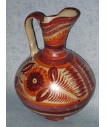 Vintage Mexican Handmade Pottery Pitcher Canelo Burnished Red Brown Flor... - $47.52